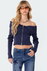 Fold Over Double Zip Knit Top