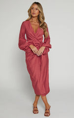 Taylor Midi Dress - Long Sleeve Wrap Dress In Clay