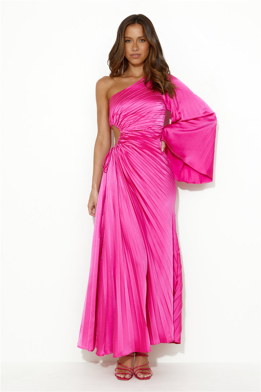 Land Of Beauty One Shoulder Maxi Dress Pink