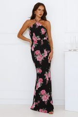 Blossom Beauty Halter Maxi Dress Black