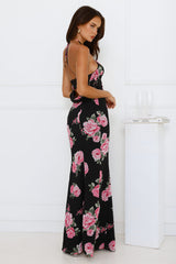 Blossom Beauty Halter Maxi Dress Black
