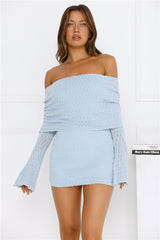 Stay Pretty Off Shoulder Mini Dress Blue