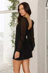 Seductively Refined Long Sleeve Mini Dress Black