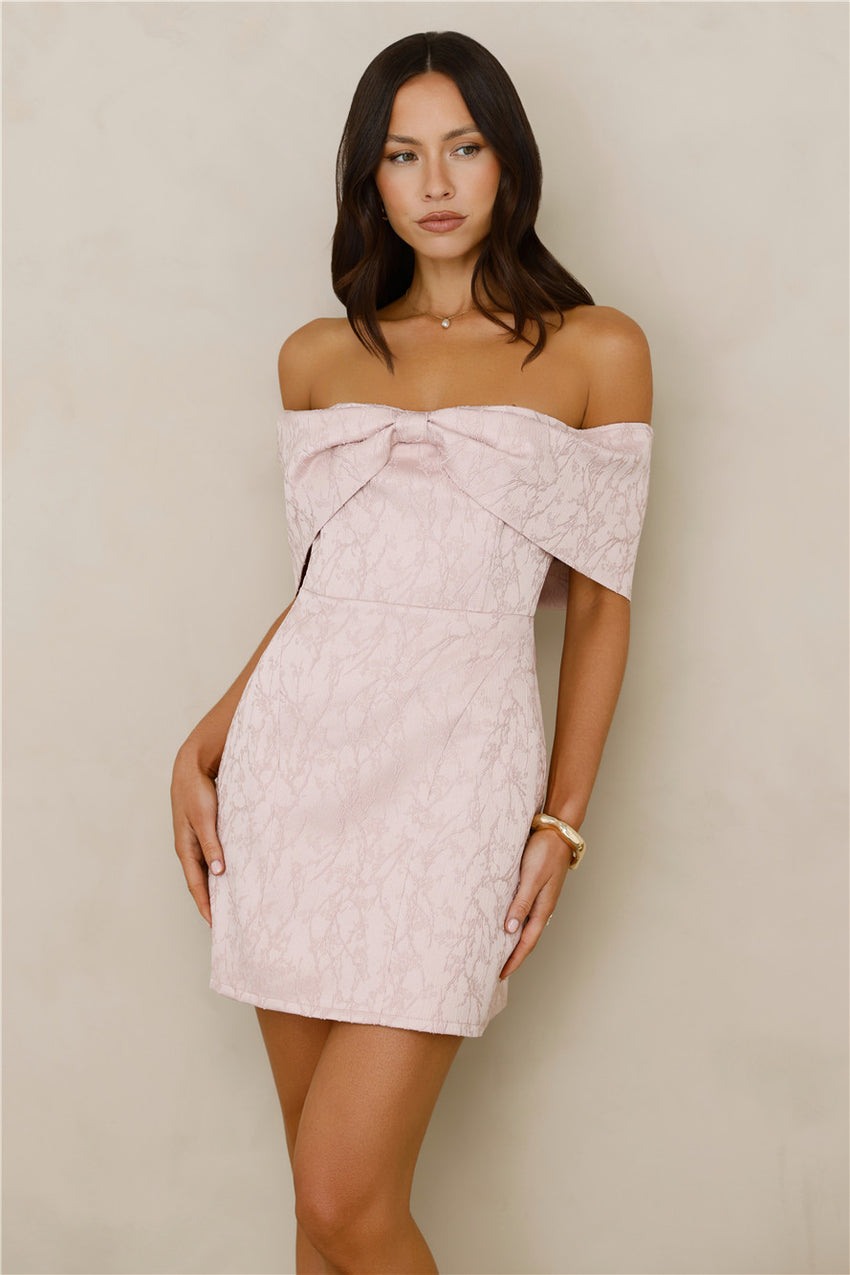 Slaying Softly Off Shoulder Mini Dress Pink