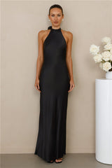 The Cleo Halter Satin Maxi Dress Black