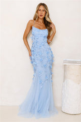 Petals In The Night Mesh Maxi Dress Blue