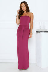 Rose Serenade Strapless Maxi Dress Plum