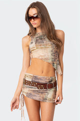 Boa Mesh Asymmetric Printed Top