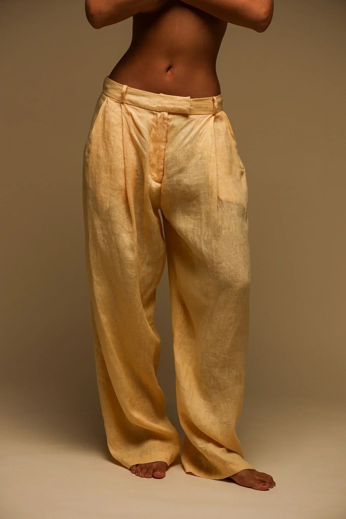 Sheveta The Ivy Wide-Leg Linen Trousers - Mango Creme