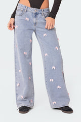 Lucille Bow Low Rise Baggy Jeans