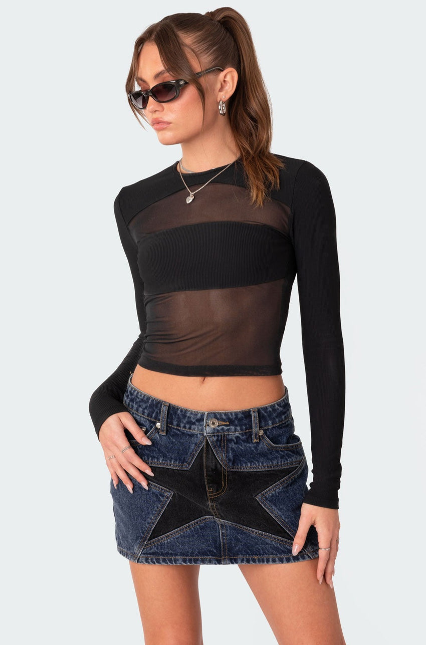 Azal Half Ribbed Mesh Top