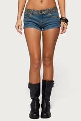 Studded Low Rise Denim Micro Shorts