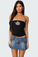 Enora Embroidered Rose Tube Top