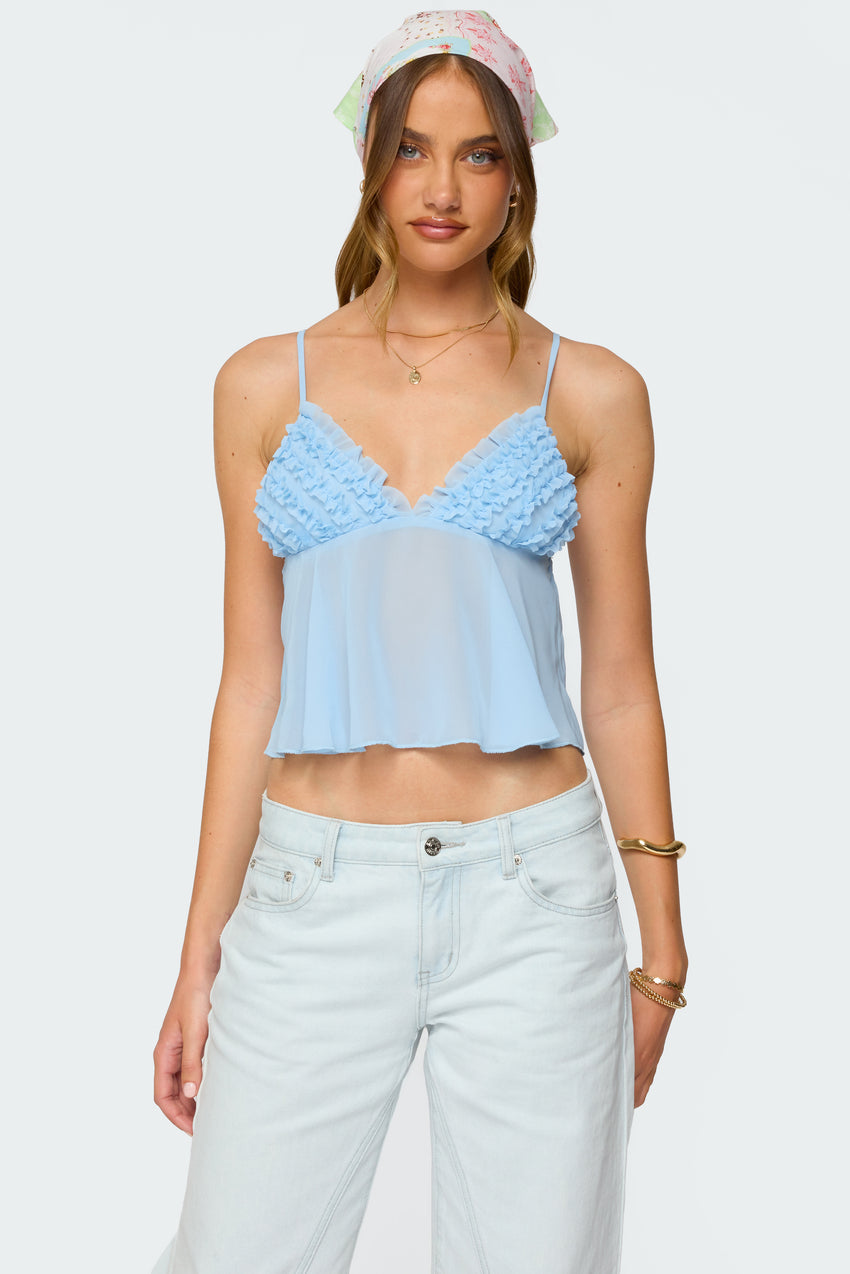 Ruffle Sheer Chiffon Babydoll Tank Top