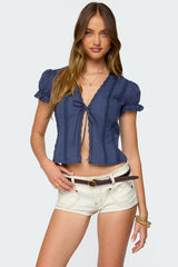Cotton Lacey Tie Front Top