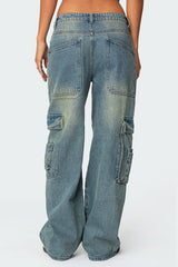 Westie Washed Low Rise Baggy Cargo Jeans