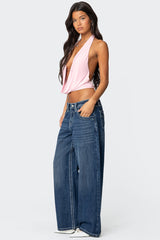 Contrast Stitch Low Rise Baggy Jeans