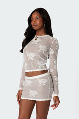 Saga Embroidered Sheer Knit Top