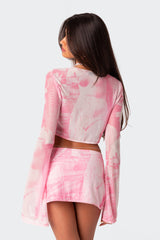 Nevaeh Printed Sheer Mesh Crop Top