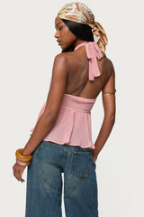 Pleated Chiffon Babydoll Halter Top