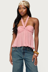 Pleated Chiffon Babydoll Halter Top