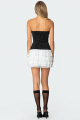 Strapless Pinstripe Ruffle Skirt Mini Dress