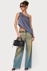 Asymmetric Satin Effect One Shoulder Top
