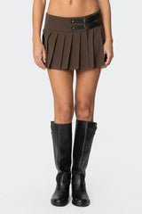 Polina Double Belt Pleated Mini Skirt
