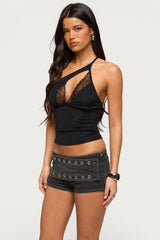 One Shoulder Peekaboo Lacey Cutout Top