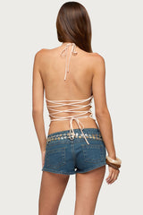 Catia Backless Sequin Mesh Halter Top
